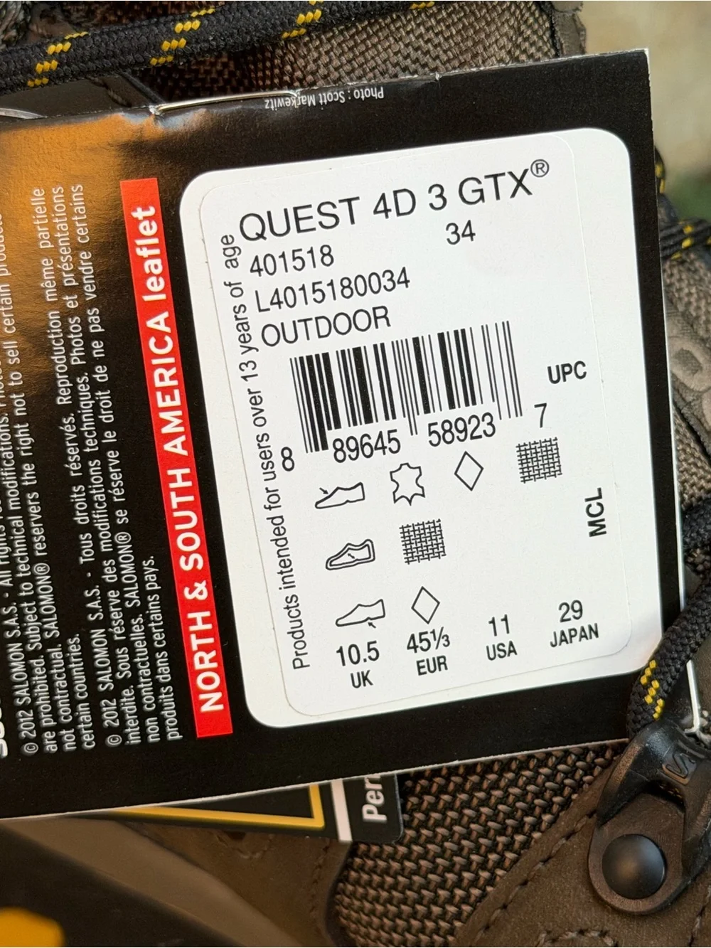 Quest 4D 3 GTX Salomon Men's Brown Hiking Boots with Yellow Tabs